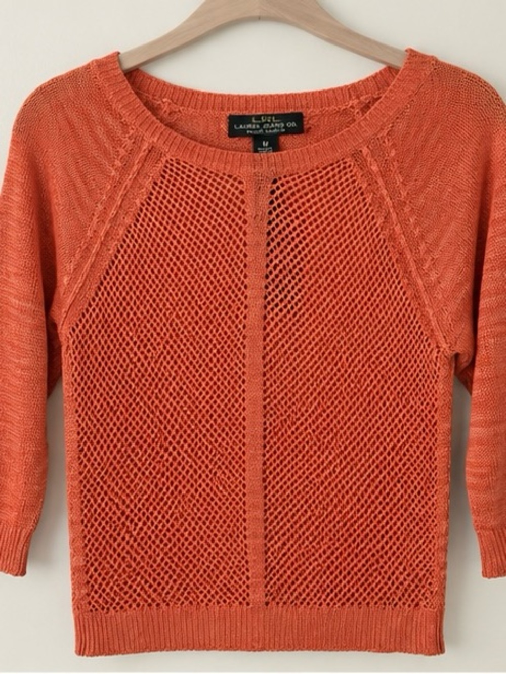 Ralph Lauren Orange Open-Weave Crewneck Sweater